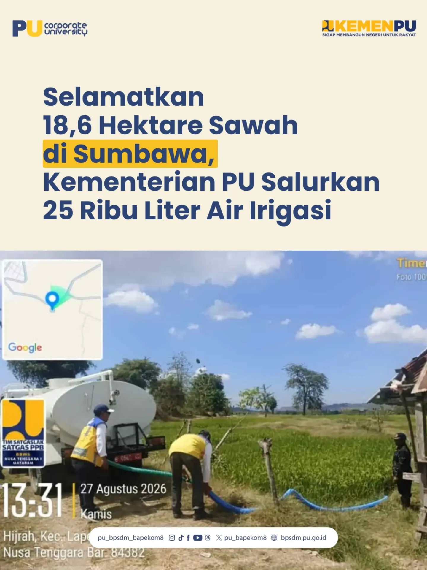 Kementerian PU akan terus melakukan koordinasi lintas sektor dan optimalisasi sumber air yang tersedia, Kementerian PU b
