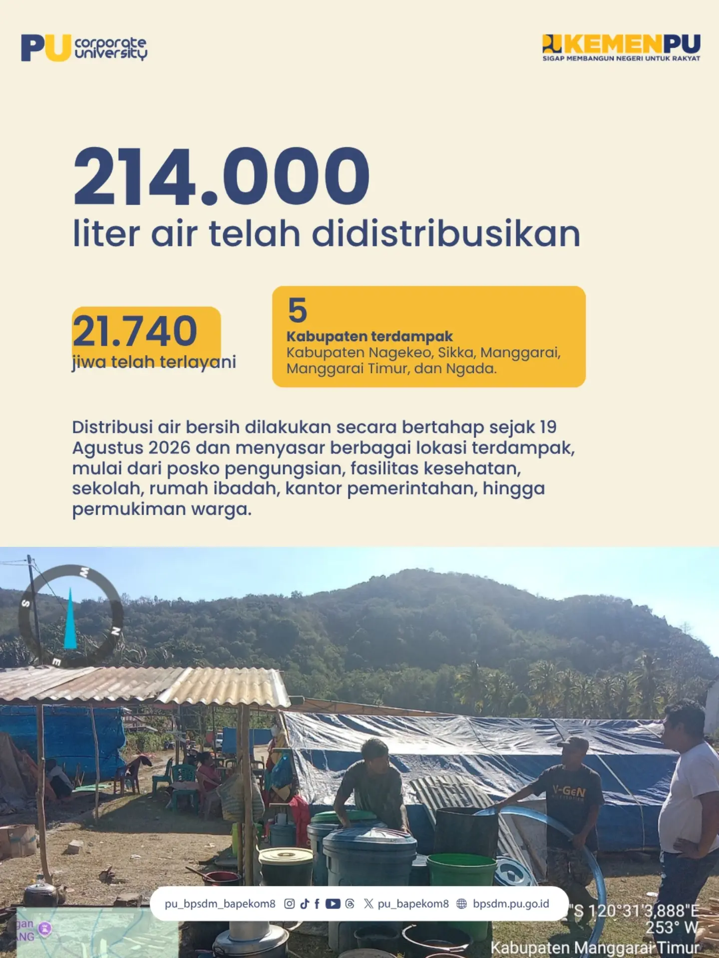 Menteri PU Dody Hanggodo mengatakan, pemenuhan air bersih menjadi salah satu prioritas dalam penanganan kondisi darurat