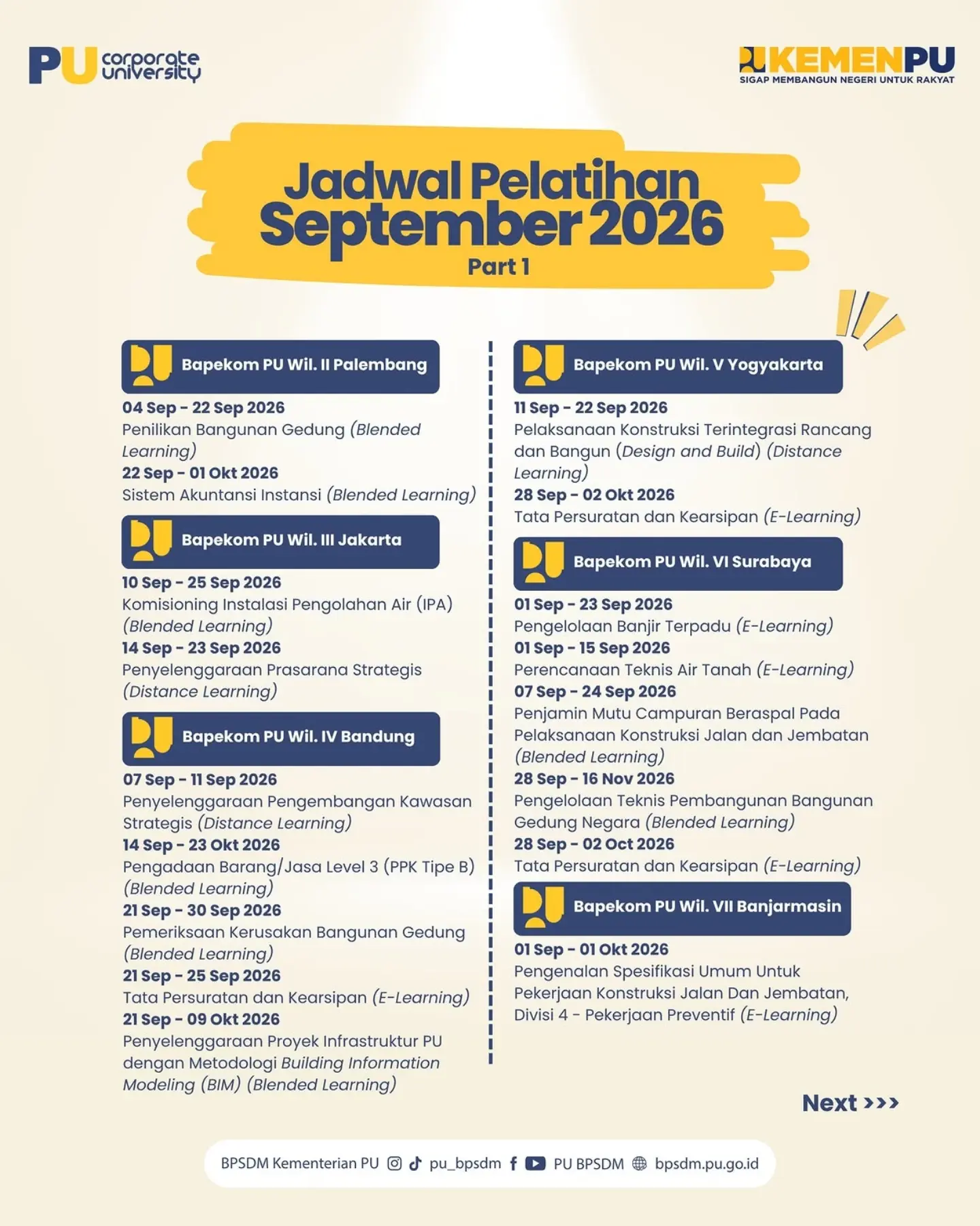 repost pu_bpsdm - Hai TemanBPSDM Yuk, cek jadwal pelatihan BPSDM bulan September! Pelatihan ini bisa diikuti oleh ASN Ke
