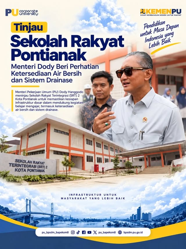 Meninjau Sekolah Rakyat Terintegrasi (SRT) 2 Kota Pontianak, Menteri PU Dody Hanggodo memastikan kes...